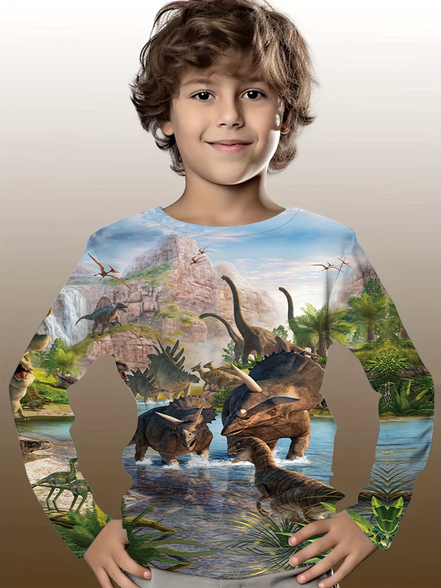 3d Various Dinosaur Print Kid's Cool T shirt Casual Long - Temu