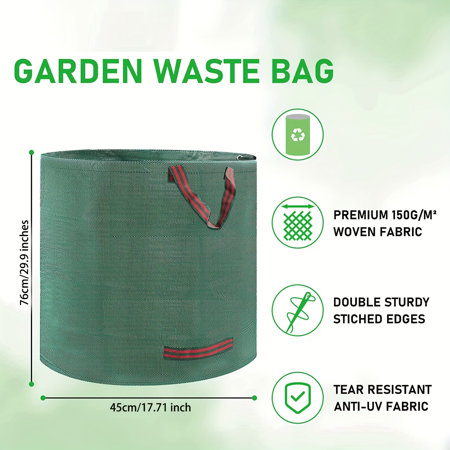Garnen [2 Pack] 72 Gallon Garden Waste Bags, Heavy Duty Reusable / Collapsible Leaf Bags with 4 Reinforced Handles for Lawn Yard Pool Plant Trash