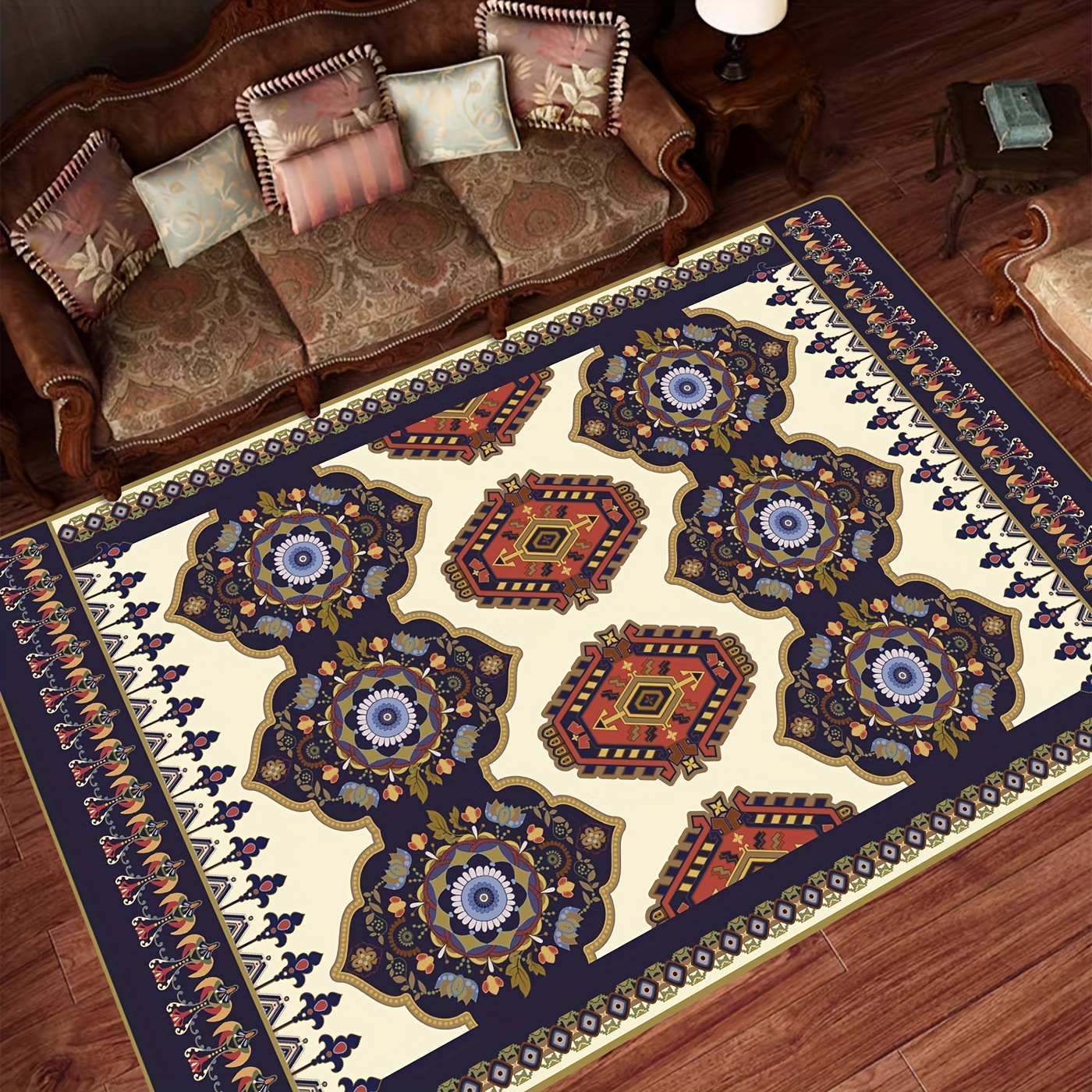 Persian Anti-fatigue Kitchen Rug Boho Vintage Area Rug Khaki Soft Faux  Sheepskin Floor Mat Non Slip Tpr Backing Machine Washable Carpet Large Rugs  For Living Room Bedroom Dining Room Home Decor 