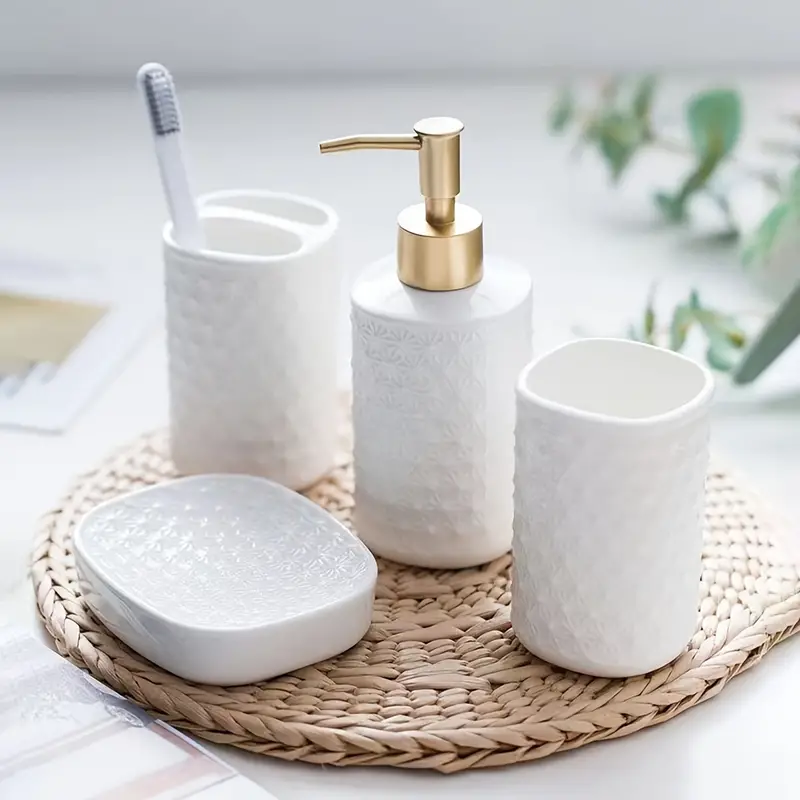 White Ceramic Bathroom Accessories Set Vanity Decor Storage - Temu