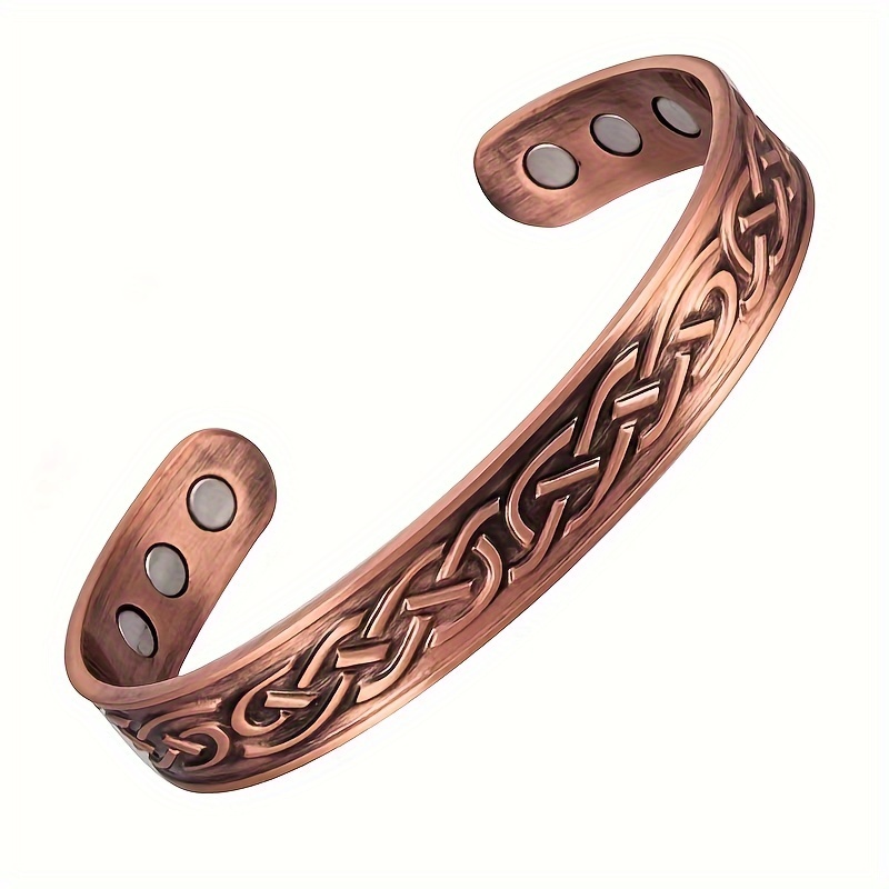

New Retro Water Wave Pattern Magnetic Ancient Red Copper Bangle, Popular Opening Adjustable Magnetic Bangle