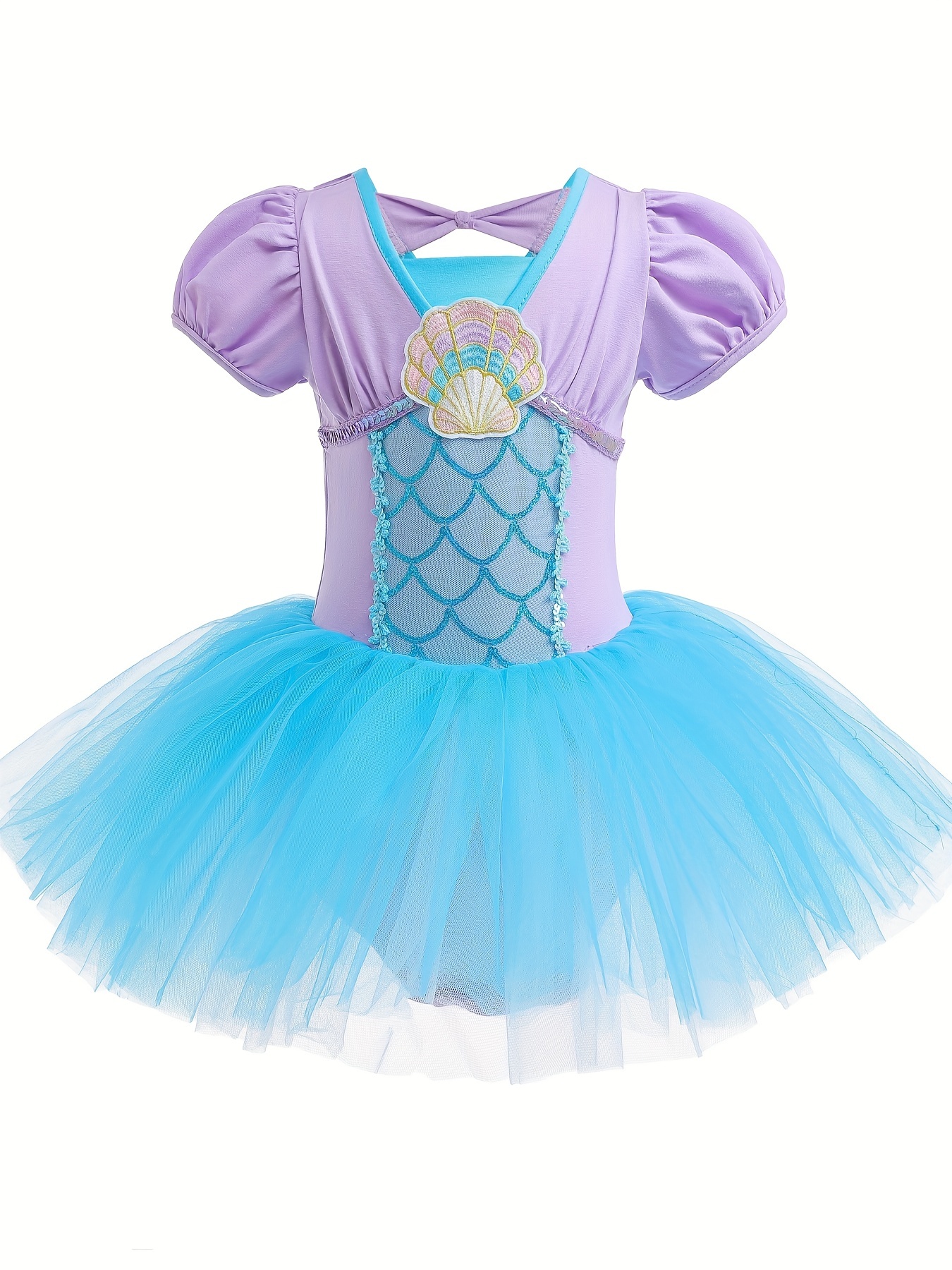 Girl's New Shell Embroidery Tulle Tutu Mesh Puff Sleeve Ballet Dance Dress  Practice Performance Clothes Leotards