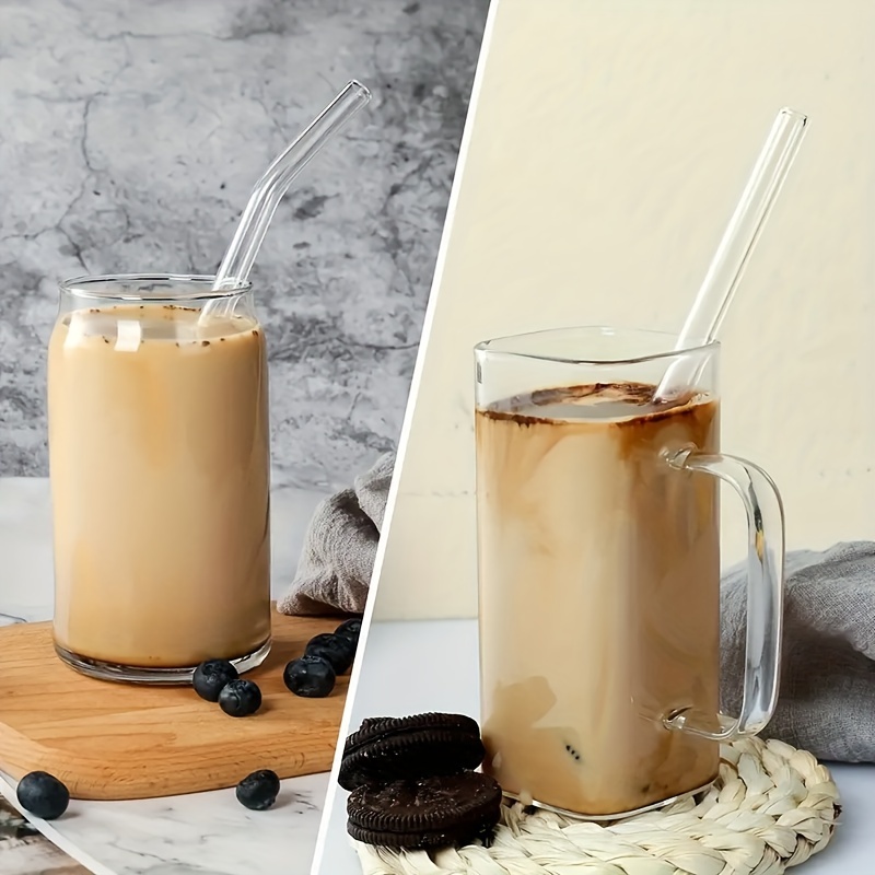2pcs Clear Glass Straws Coffee Drink Straws With Cleaning Brush