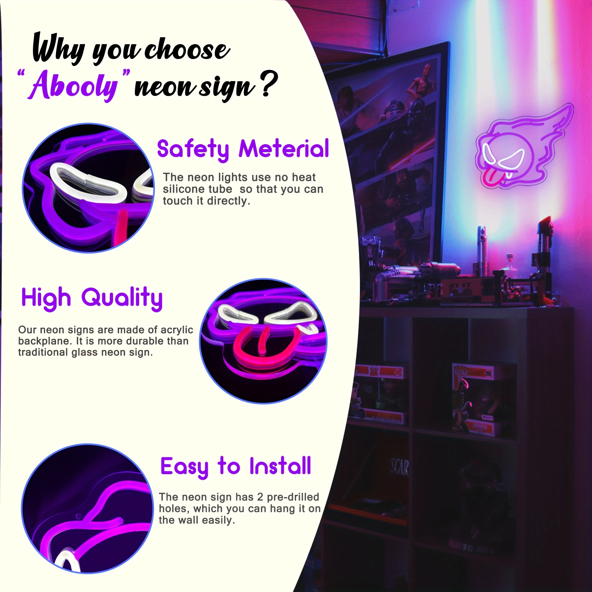 Anime Ghost Neon Sign Led Purple Ghost Neon Signs Wall Decor - Temu