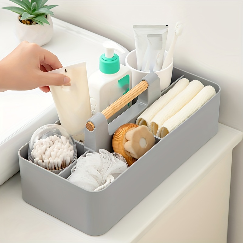 stackable bathroom organizer portable storage box with compartments for cosmetics toiletries more durable plastic contemporary design Product details 8
