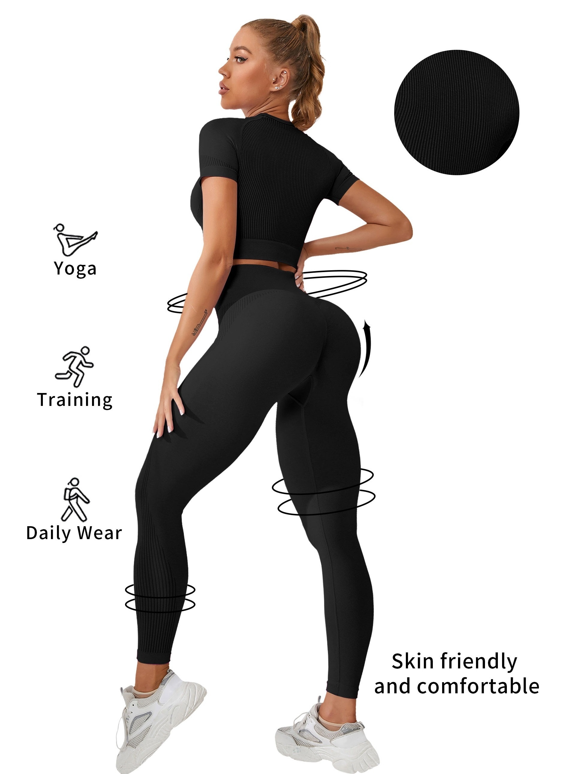 Women's Yoga Set Long Sleeve Sports Top Tight Shorts Fitness - Temu