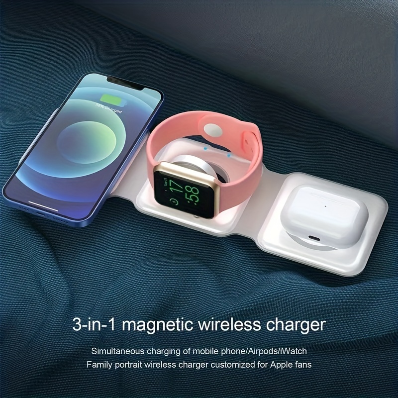 Magnetic Wireless Charger, 4-in-1 Magnetic Wireless Charging Station Compatible with Mag-Safe for Apple Series, Standard 15W Max Fast Charger Stand wi