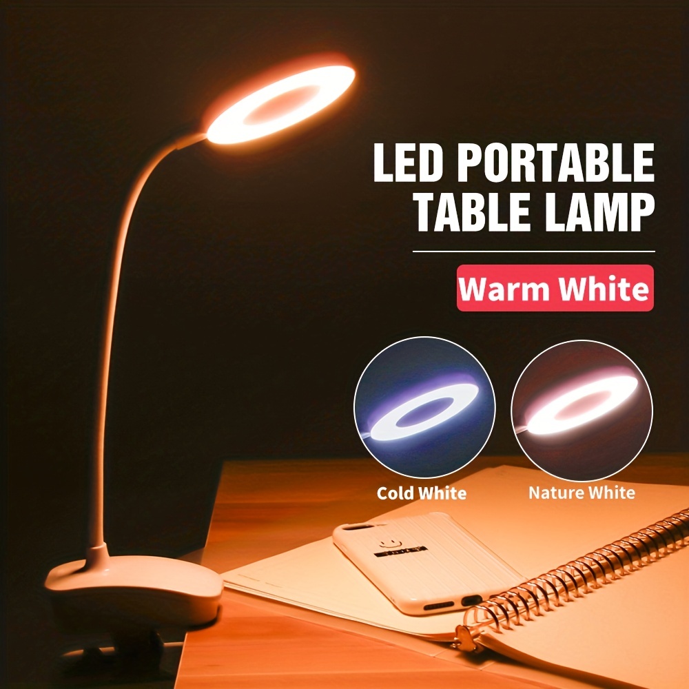 Mini lampe de bureau LED flexible sans scintillement Protection des yeux  Batterie Lampe de table – Blanc