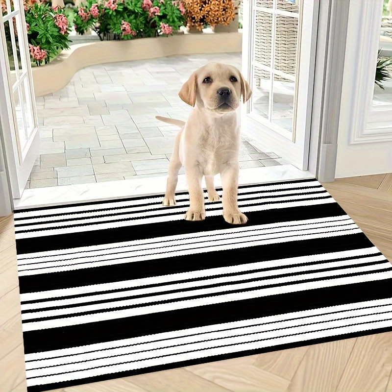 Black And White Striped Rug, Indoor Outdoor Rugs, Hand Woven Washable  Striped Layered Doormats For Front Door/kitchen/farmhouse/entryway/patio,  Machine Washable - Temu Australia