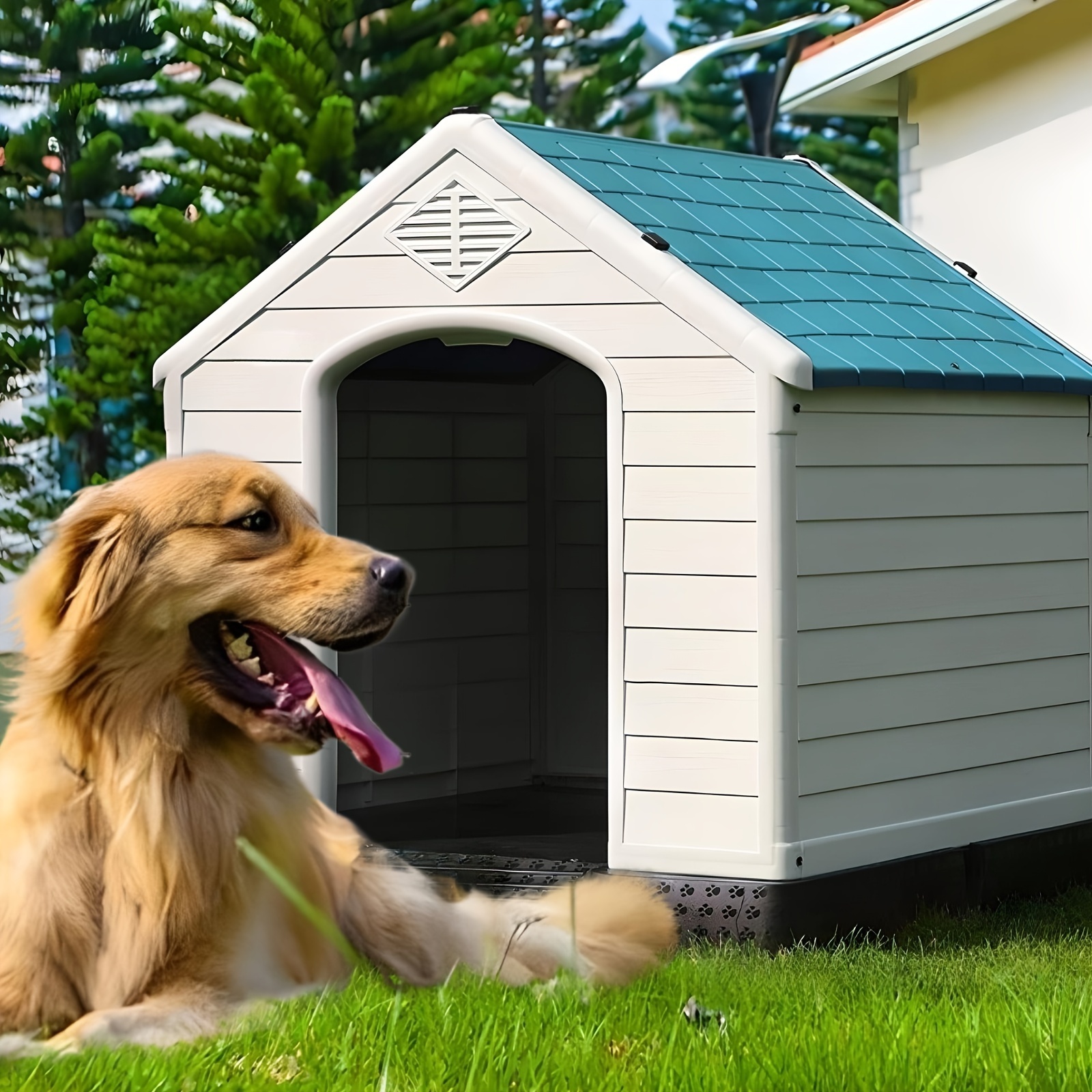 Casa Per Cani In Plastica Per Cani Di Media Taglia - Cuccia Impermeabile  Per Cani Con Aperture D'aria E Pavimento Rialzato, Rifugio Per Cuccioli Per