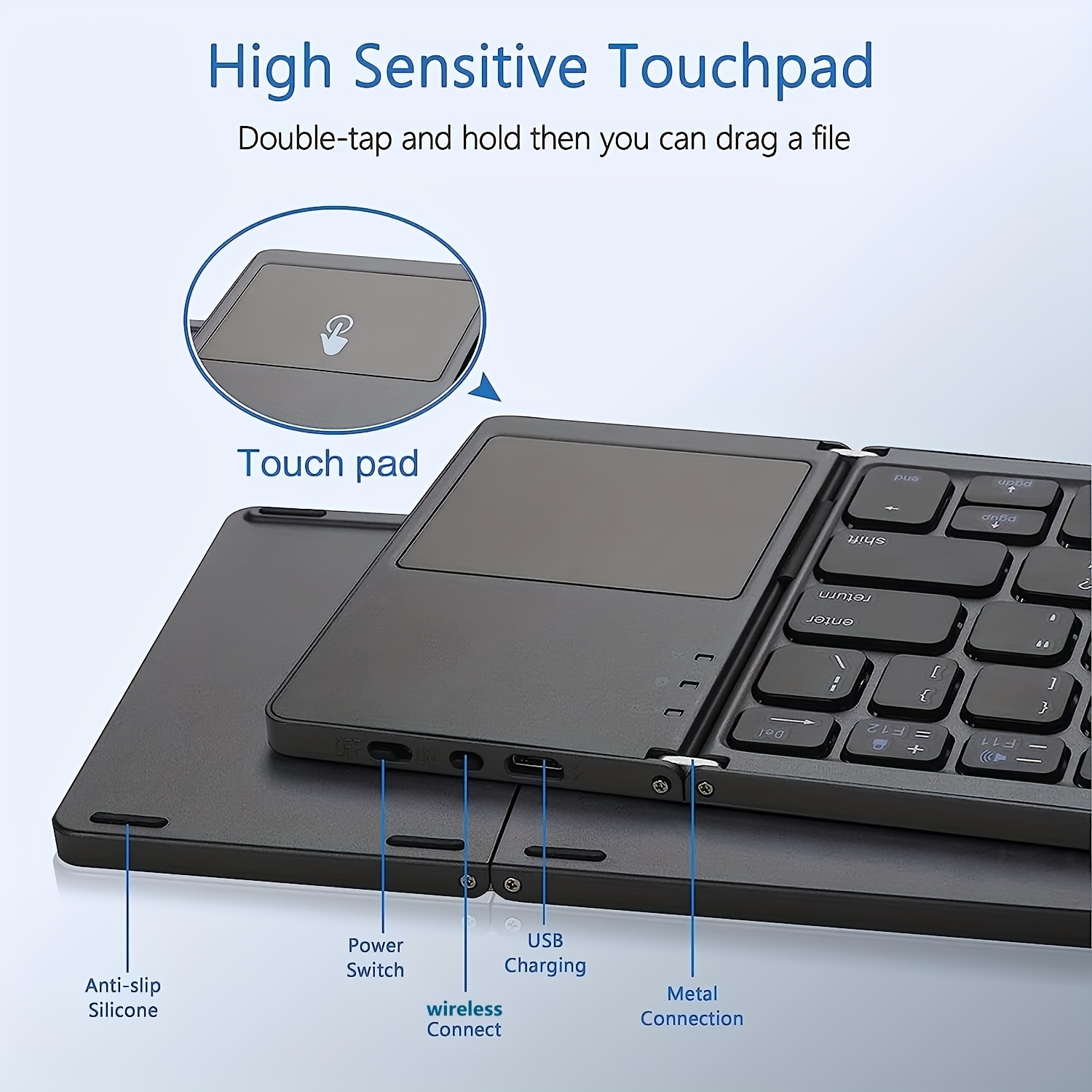 B033PLUS Clavier Bluetooth pliable, mini clavier sans fil portable de poche  avec pavé tactile pour Android, Windows, PC, tablette, avec batterie Li-ion  rechargeable, gris foncé, Mode en ligne
