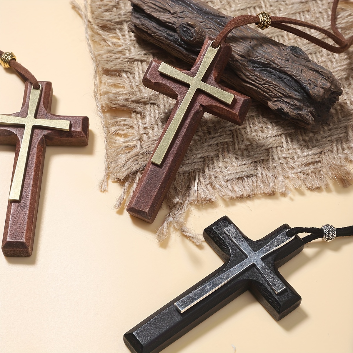 Wooden Double-Cross Necklace