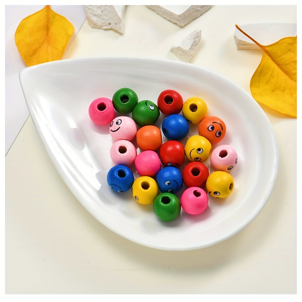Image of 50pcs 13x14mm Colorful Beads With Big Eyes - Beads For Jewelry Making, Diy Crafts, Keychains & Hair Accessories, Accessory Making, Bead Design, Glossy Bead Finish