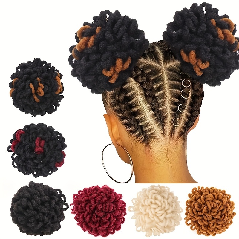 Afro Puff Drawstring Ponytail Dreadlocks Bun LOC Petal Hair Chignon Faux Locs Braided Ponytail Clip in Chignon Scrunchies Hairpiece for Women Girls