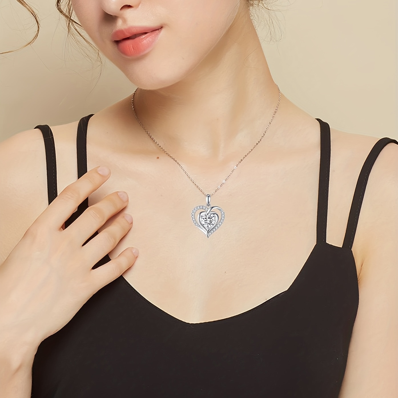 Women's Diamond Heart Pendant Chain Necklace in Sterling Silver - Silver