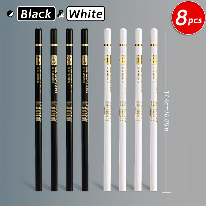 Qionew White Charcoal Pencils Drawing Set, Set of 6 for  Illustration,Shading, Blending,Sketching,Black Paper,for add highlight on  kraft paper,black