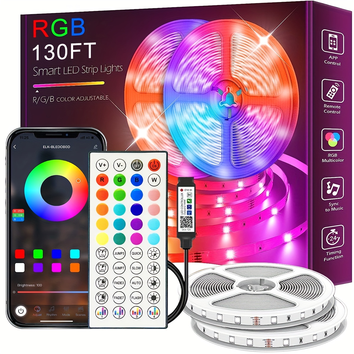 2pcs Bluetooth RGB Light Bar Couleur Changement de Nuit Lampe de Nuit  Ambiance Music Sync TV Backlight Avec Télécommande à 24 Touches