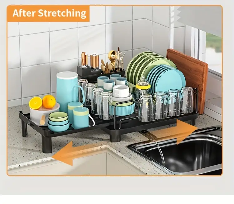 1pc multifunctional retractable dish draining rack anti rust kitchen organizer with cutlery cup holders space saving countertop drying mat for sturdy construction dish drying rack Product details 3