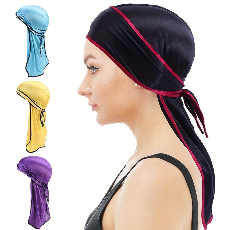 Pack of 3 Durags Headwrap for Men Waves Headscarf Bandana Doo Rag Tail  (White) 
