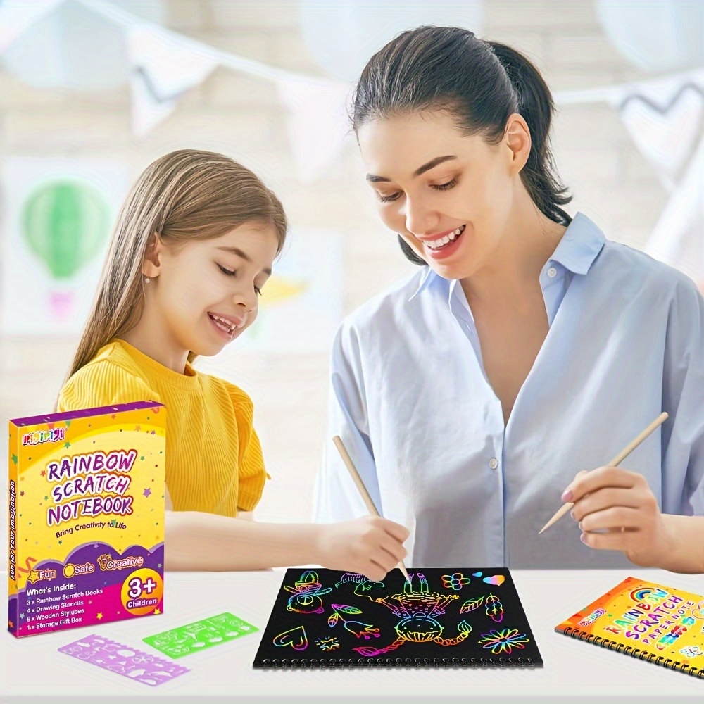 pigipigi Art Crafts Set for Kids: 60 Pcs Rainbow Scratch Paper Art Supplies  Kit Scratch Pads