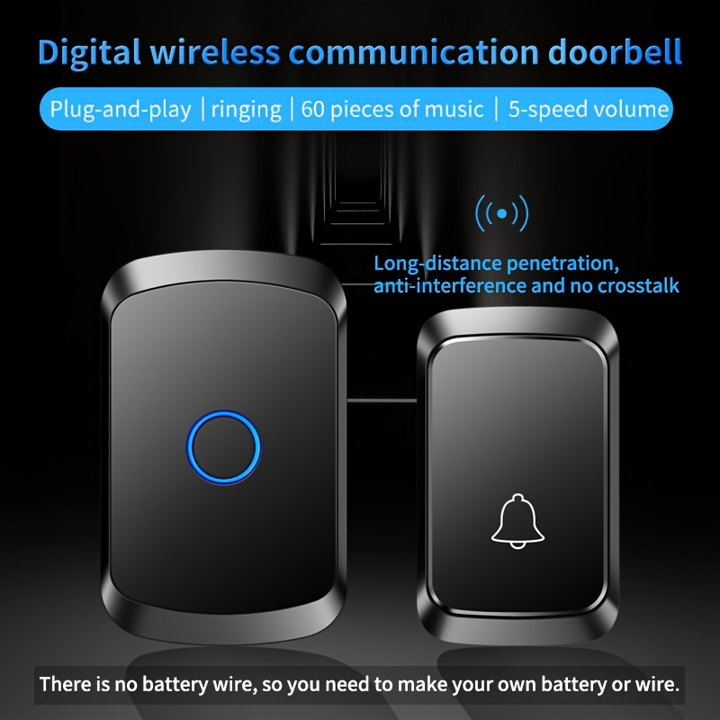 

1pc Wireless Home Doorbell, With A Working Range Of Up To 1000 Feet, 60 Selectable Melodies, 5 Adjustable Volume Levels, Waterproof Doorbell, 110db Silent Mode, Led Flashing