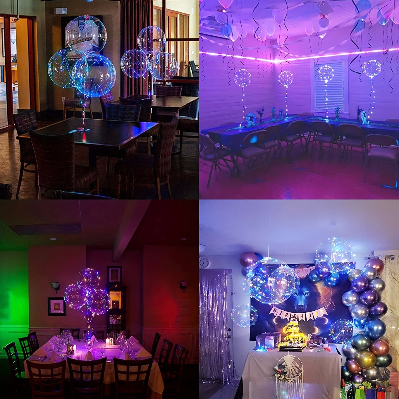  Paquete de 10 globos LED, globos de luz transparente de 20  pulgadas con palos, globos de neón coloridos que brillan en la oscuridad,  juegos de globos de burbujas de helio para