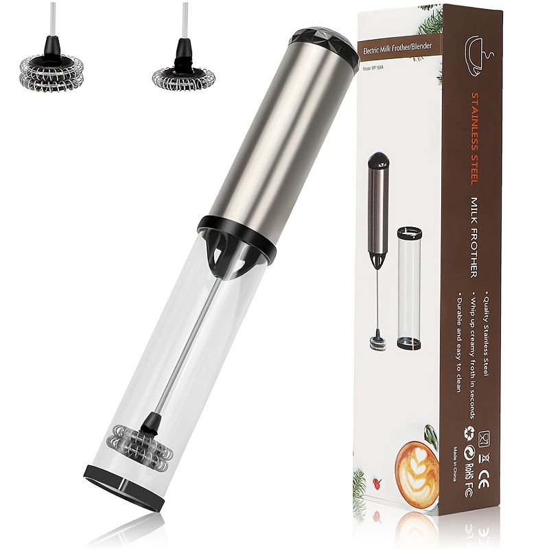 1pc Stainless Steel Milk Frother, Modern Battery Operated Whisk For Kitchen