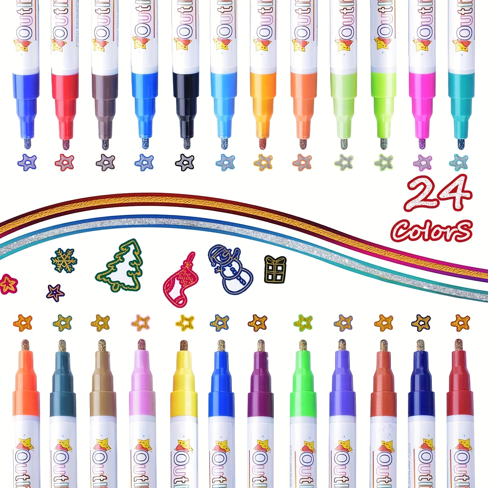 12pcs Outline Marker Set, 2023 New Glitter Gel Double Line Outline