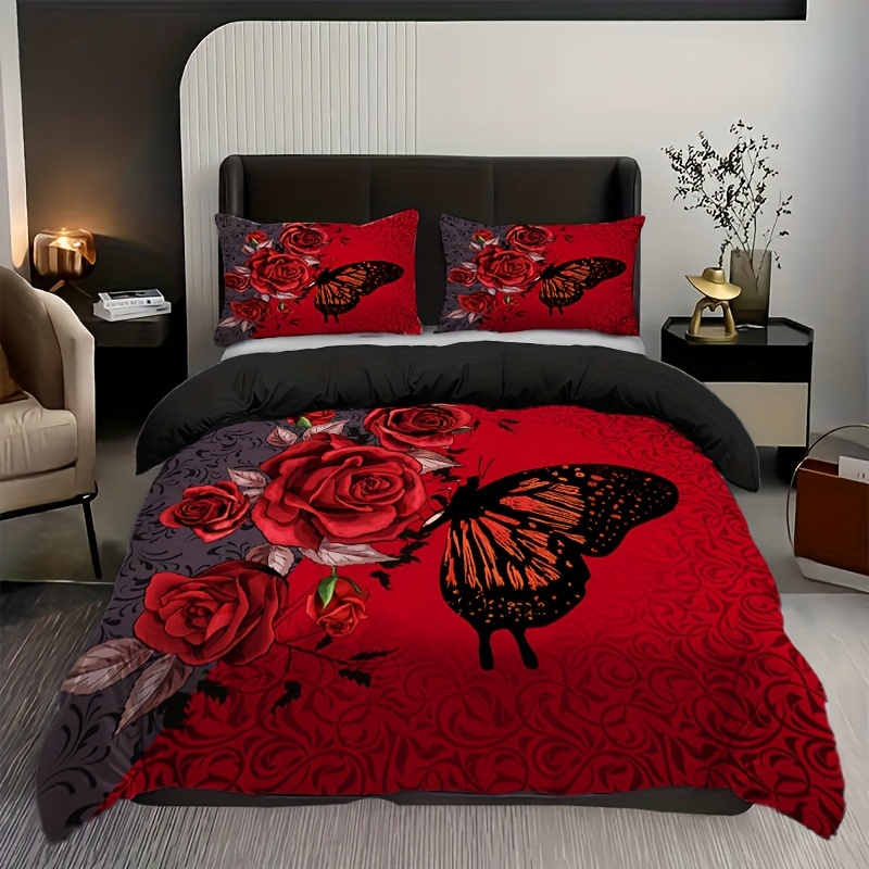 Set Di Biancheria Da Letto Set Copripiumino Con Rose Rosse Queen