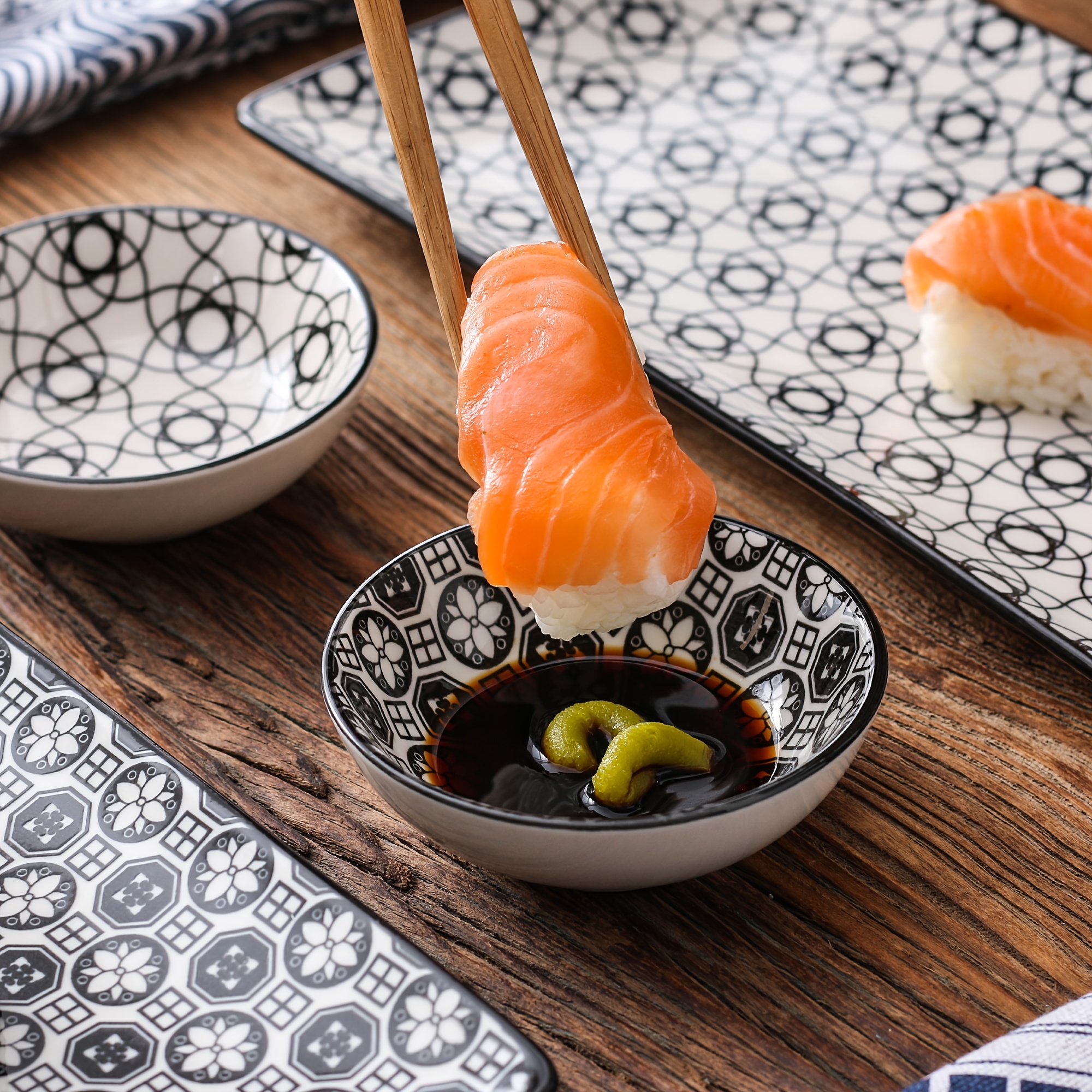 Japanese Style Ceramic Blue Sushi Serving Set Porcelain - Temu