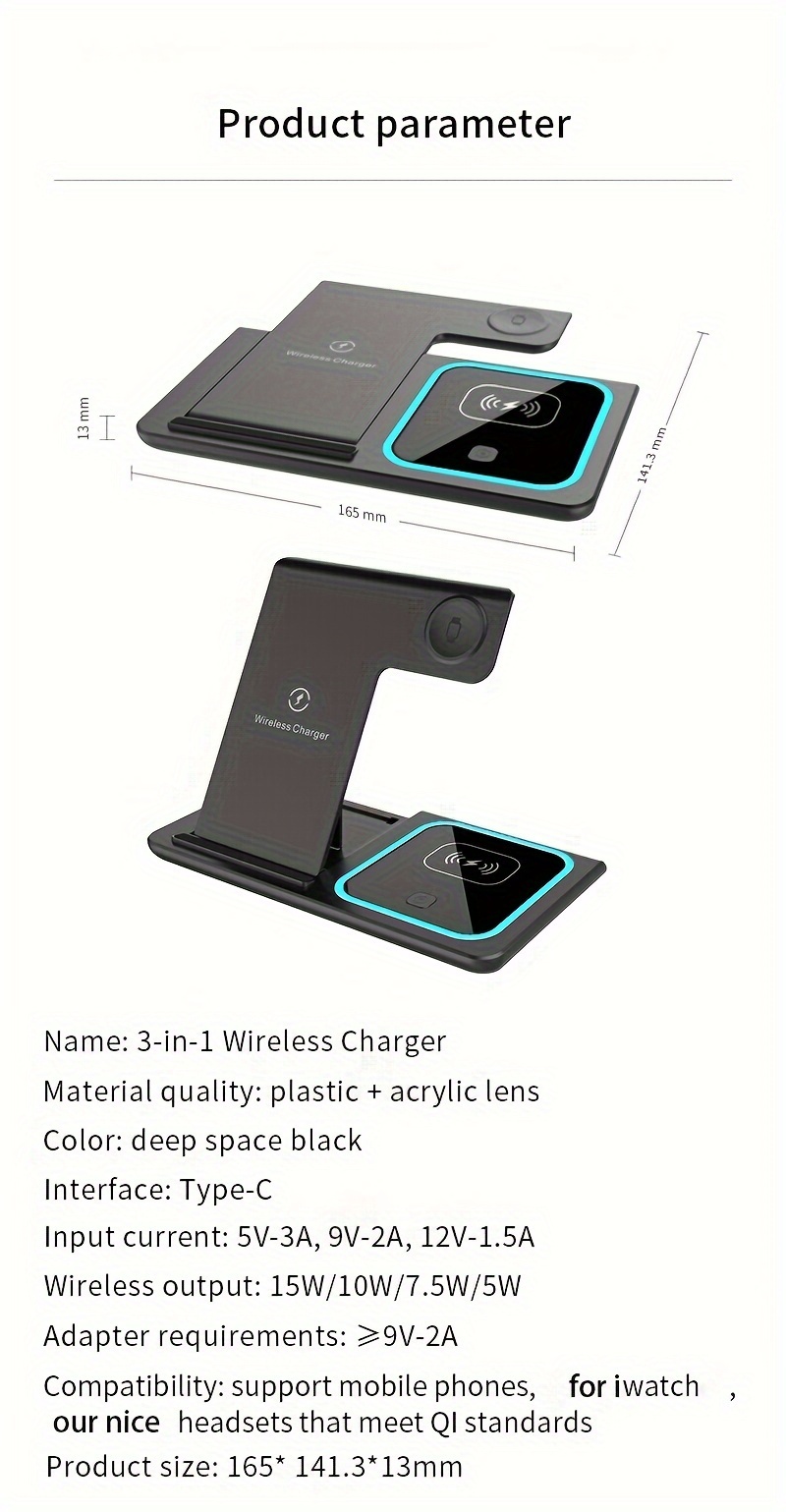 3in 1 fast charging station folding wireless charger stand for iphone 16 15 14 11 pro plus x xr xs max plus for watch 1 9 for 3 2 pro details 7