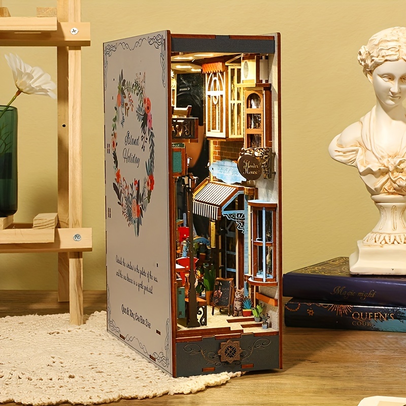 1pc, DIY Book Nook Miniature Kit, DIY Dollhouse Booknook Bookshelf Insert  Decor Alley, DIY Miniature Houses Kit With Furniture And LED Light, Creative