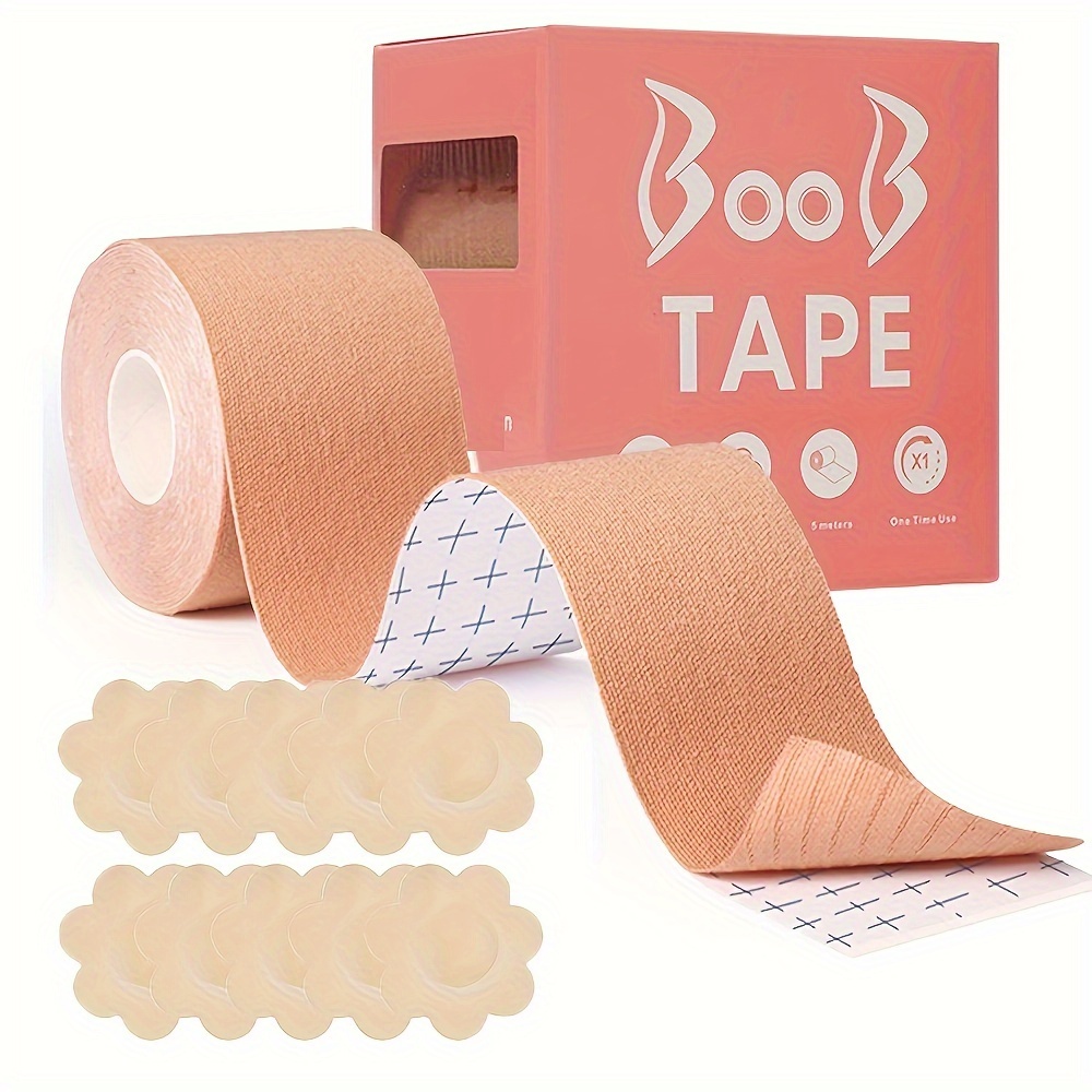 Boob Tape for Large Breast Lift, Bob Tape for Invisible Breast Lifting A-E  Cup for Strapless Dress & Petals Nipple Covers Reusable, Adhesive Bra Tape