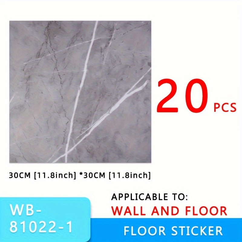Image of 10/20pcs Wall Stickers Self-adhesive Waterproof Pvc Tiles Floor Stickers Marble 30 X 30cm Bathroom Living Room Bedroom Ground Thick Wallpapers