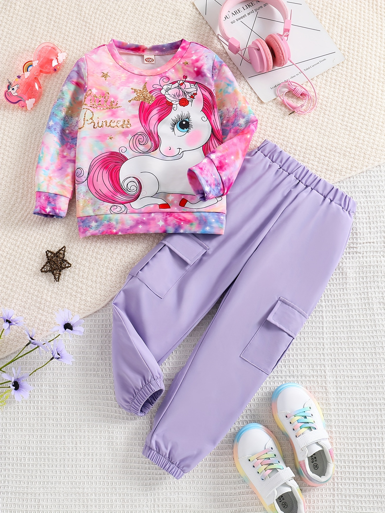Sweet Girls Unicorn Design Outfits Hooded Pullover + - Temu Austria