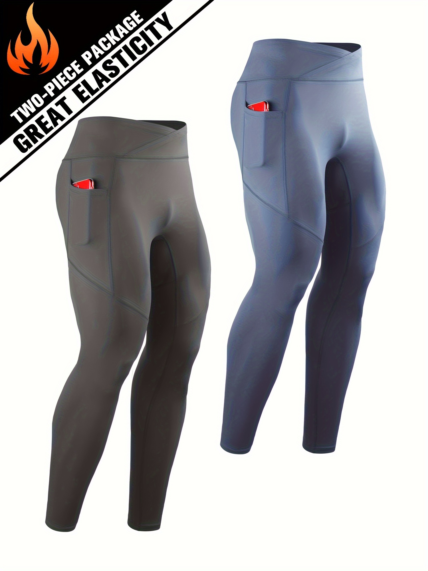 Men's Thin Thermal Underwear Bottoms, Single Piece Spring/autumn/winter  Leggings, 2pcs/set (black+gray)