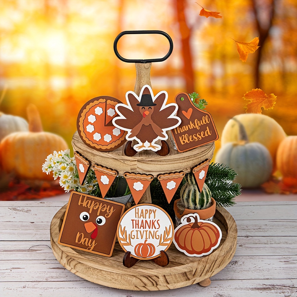 New Autumn Harvest Decorative Layered Tray Decoration, Rooster ...