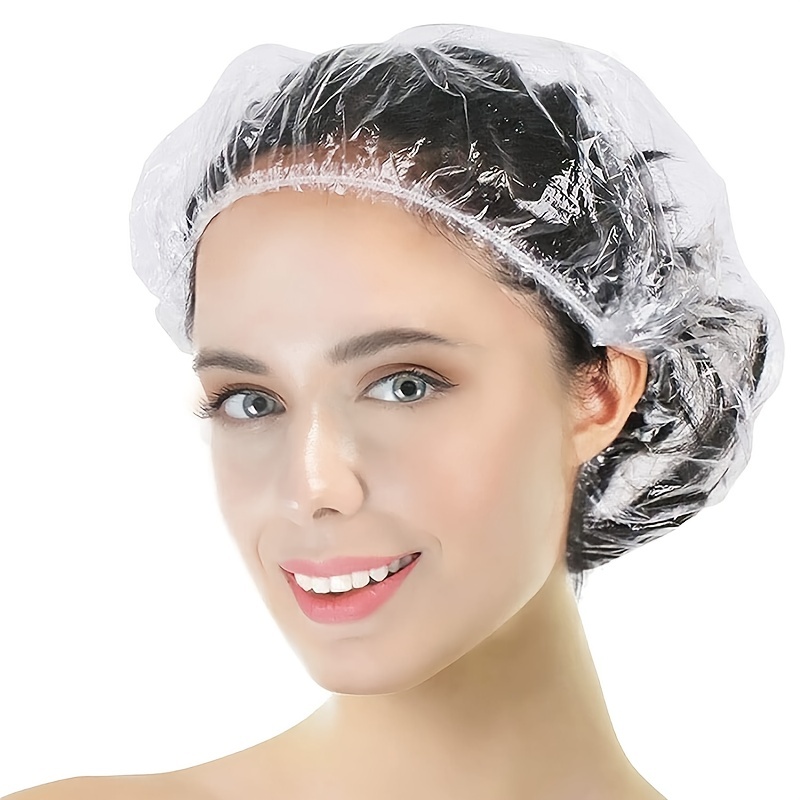 100pcs Disposable Shower Caps Plastic Clear Hair Cap Large Thick Waterproof Bath Caps For Women