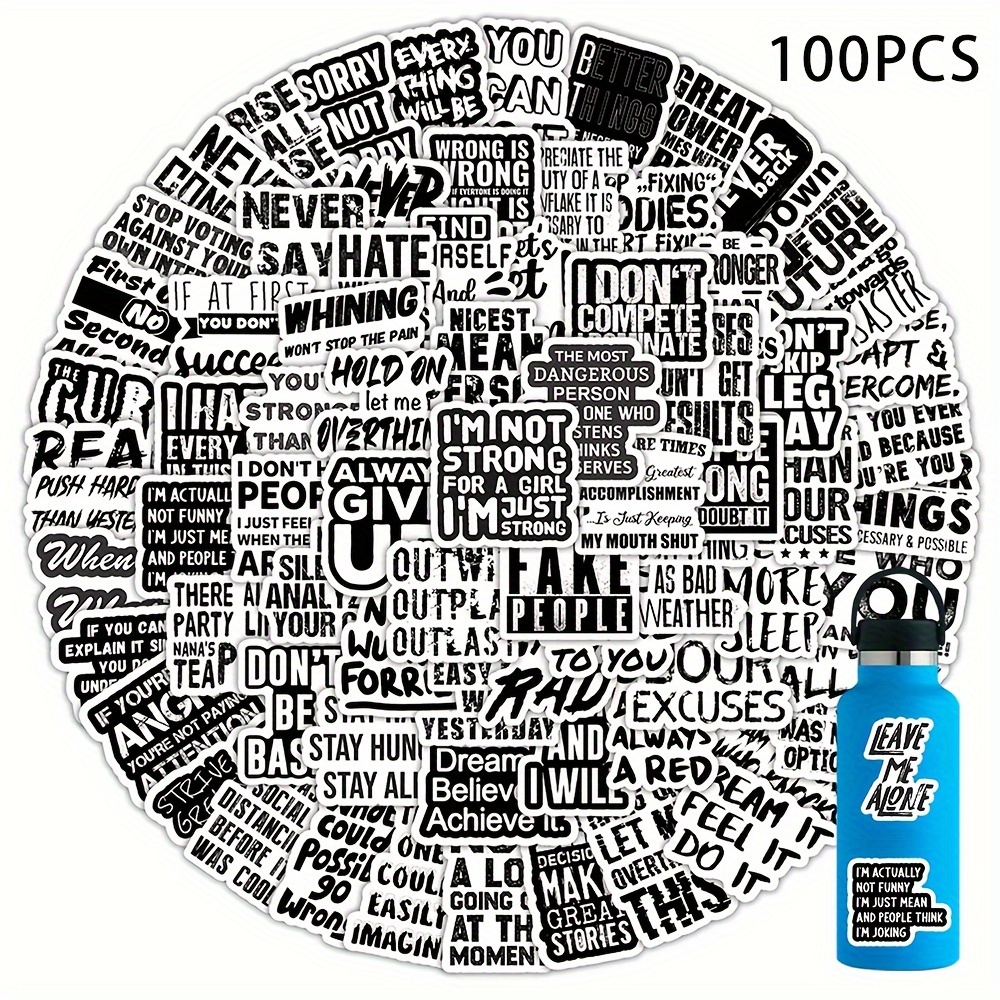 

100pcs Alphabet Slogans Positive Energy Stickers, Water Bottle Laptop Colorful Hat Magic Wear Bicycle Notebook Skateboard Computer Sticker Waterproof Cute Decals