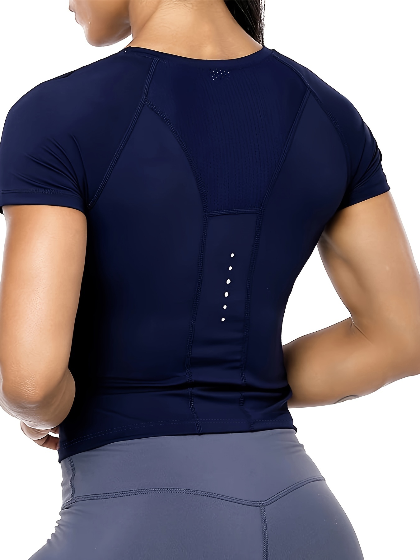 Amdohai Women Sports Shirt Stretchy Short Sleeve Tight Fitting Tops Athletic  Workout Running Yoga T-Shirt 