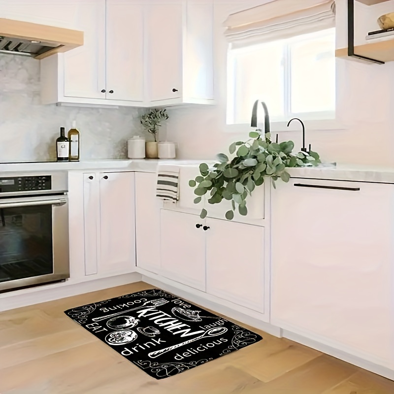 Kitchen Rugs and Mats【2 PCS】 Farmhouse Kitchen Decor, Non Skid Washable  Black Kitchen Mat Soft Super Absorbent Kitchen Mat Runner Set Doormat