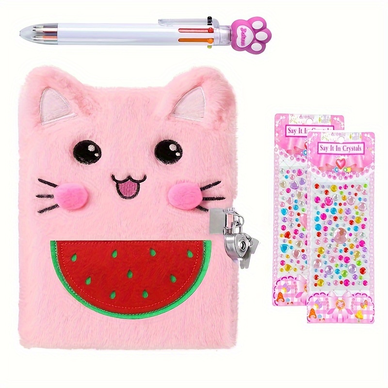 Cat Diary With Lock And Keys For Girls Journal School Travel - Temu