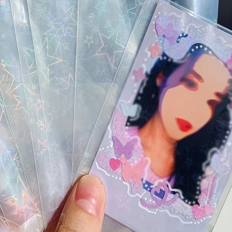 50Pcs Laser Trading Card Sleeves Holographic Idol Photo Cards Protective DIY