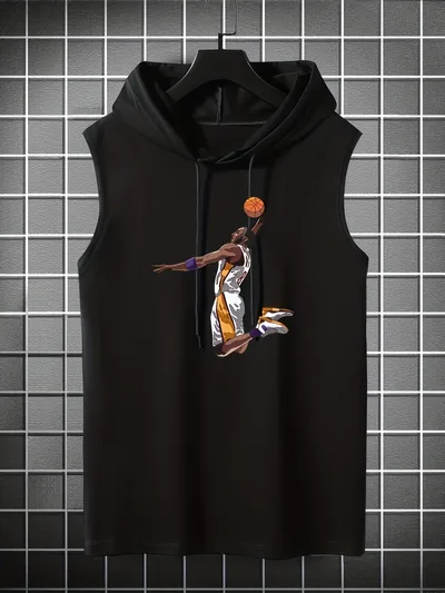 Basketball Pattern Hooded Tank Top Mens Casual Stretch Sleeveless Hoodie  For Summer Fitness Basketball - Men's Clothing - Temu