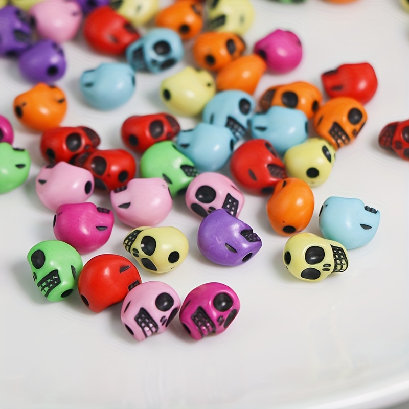 20/30/50pcs Halloween Mixed Colorful Luminous Skull Beads Acrylic Vertical  Hole Black Base Loose Beads For DIY Jewelry Making Bracelet Necklace Earrin