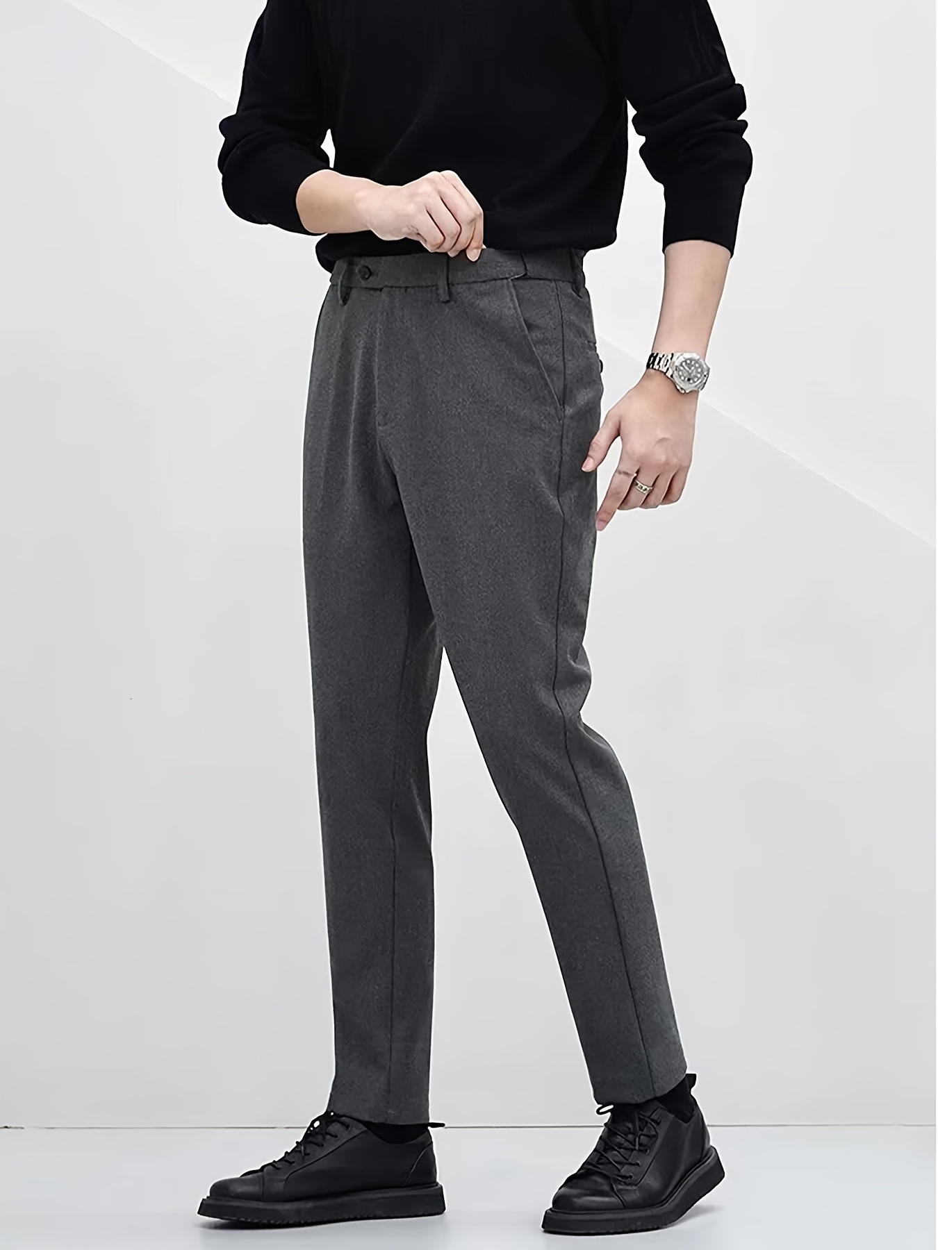 Slim Fit Slacks Men's Semi formal Vintage Style Slightly - Temu