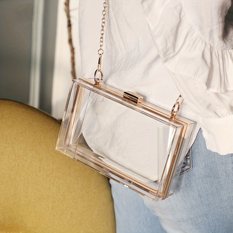 Clear Frame Metal Chain Crossbody Bag, Acrylic Transparent Box Bag Purse,  Fancy Versatile Fashion Shoulder Bag - Temu Philippines