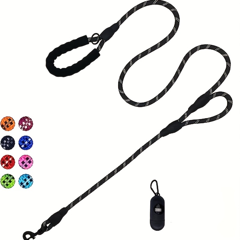 

Heavy Duty Double Handle Dog Leash With Reflective Thread And Padded Handles - Perfect For Large And Medium Dogs - Includes Poop Bag Holder