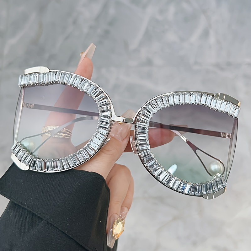 Rhinestone Fashion Sunglasses Women Rimless Sunglasses - Temu