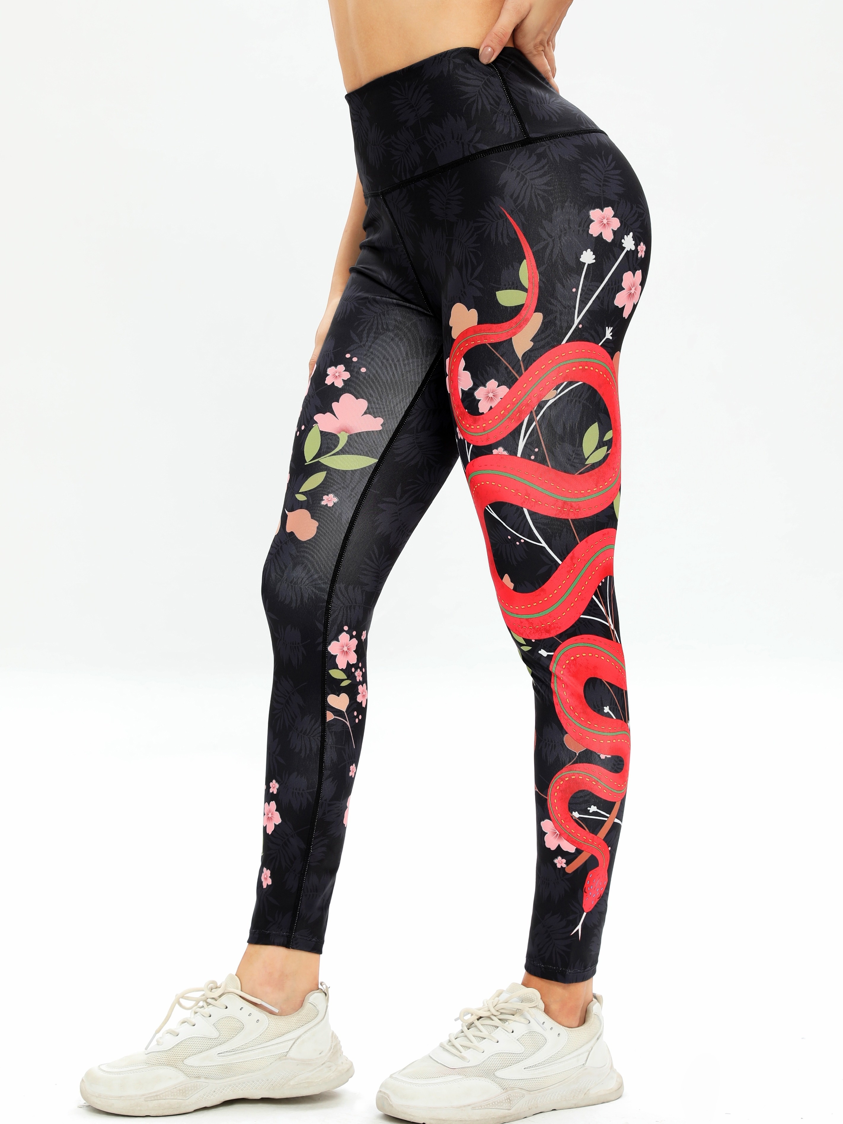 Snake Skin Python Pattern Women's Yoga Pants with Pockets High